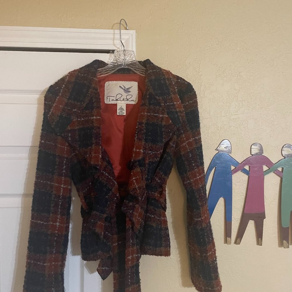🌻Tabitha Brand Jacket, Orange/Blue Plaid, Sold by Anthropologie, Size 4